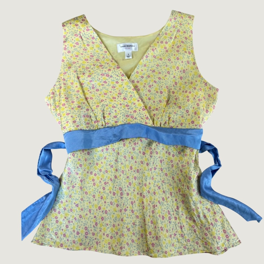 Isaac Mizrahi 100% Silk Blouse Womens Small Yellow Y2K